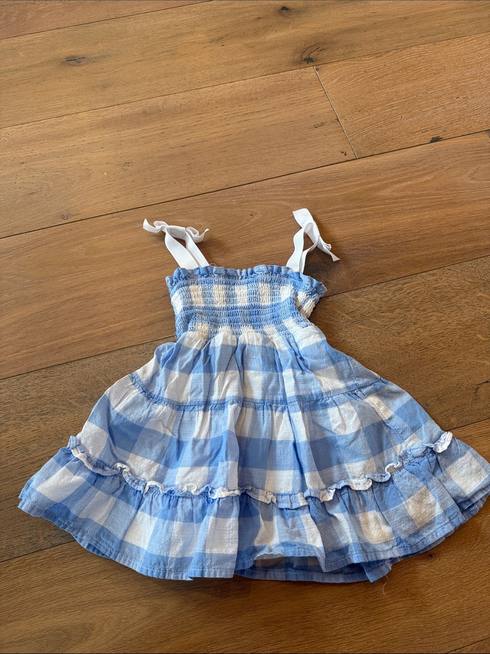 Janie & Jack Blue Gingham Tiered Sundress with White Tie Straps 12-18mths